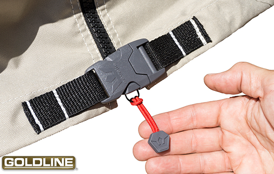 Heavy duty buckle closure at the bottom of the zipper ensures the cover stays closed and in place.